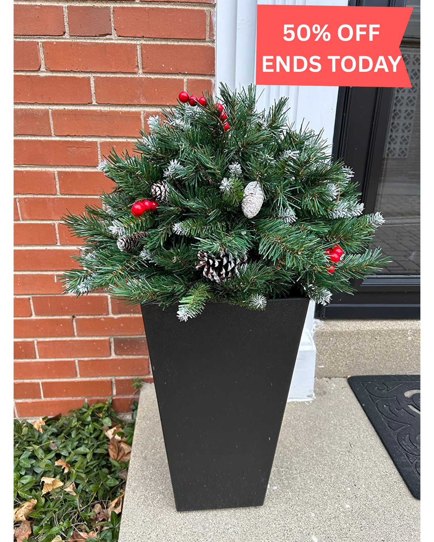 Pre-lit Artificial Christmas Tree Urn Filler ~ Weatherproof sparkle for entryways and patios~